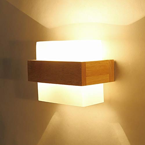 Preisvergleich Produktbild Moddeny Kreative Quadratische Japanische Schlafzimmer Nachttischlampe Moderne Einfache Massivholz Wandleuchte Postmoderne Edison E27 Holz Wandleuchte Beleuchtung Dekor Wohnzimmer Gang Büro