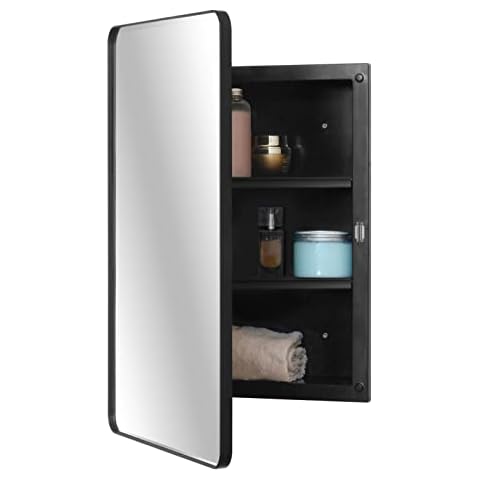 Fundin Kunststoff-Spiegelschrank, Spiegeltür mit abgeschrägten Kanten und Metallrahmen Cover