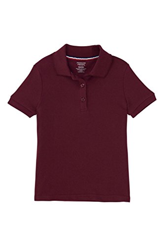 French Toast Little Girls' Toddler Short Sleeve Interlock Polo with Picot Collar, Burgundy, 3T