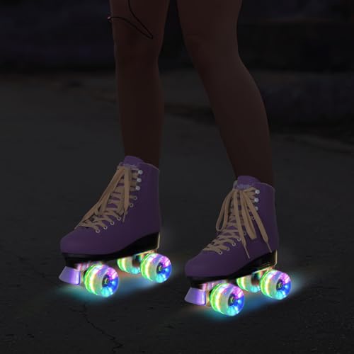 Image of Nattork Roller Skates for Women Outdoor Indoor Four-Flashing Wheel Fun Fashionable Roller Skates for Men Girls Boys Dark Purple(Women Size US 8)
