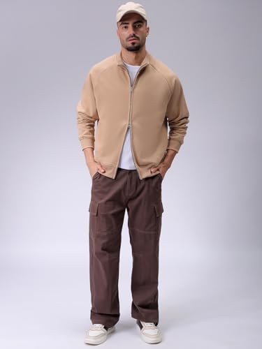 Image of The Indian Garage Co Men Relaxed Fit Solid High Neck Front Open High Neck Sweatshirt
