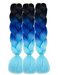 (3pcs24", black-blue-azure) - Alissa Jumbo Braiding Hair Extensions High Temperature Kanekalon Synthetic Ombre Twist Hair Multiple Tone Coloured Jumbo Braiding Hair (3pcs 60cm , Black-Blue-Azure): Buy Online at Best Price in UAE