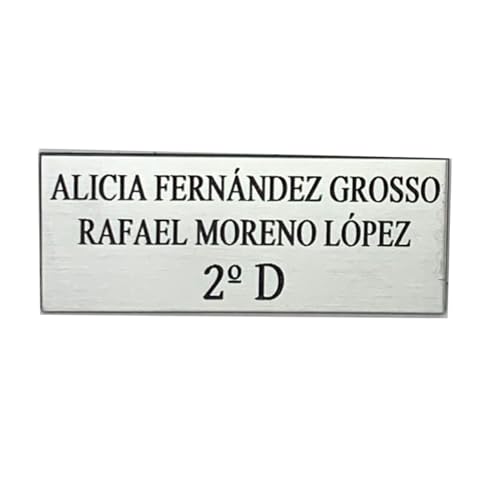 Placa para buzón Personalizada. Chapa para buzón grabada. Chapa plástico inalterable Personalizada con Nombres y Piso. Indica tu Texto y selecciona Medida (Plateado)