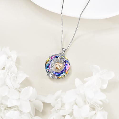 POPLYKE Tree of Life Necklace 925 Sterling Silver Birthstone Pendant Necklaces with Crystal Anniversary Birthday Wedding Jewelry for Mom Her Wife Sister 6