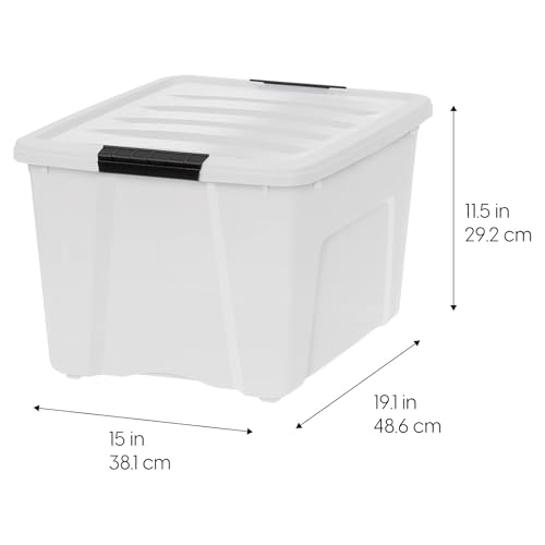 Image of IRIS USA 40 Qt Stackable Plastic Storage Bins with Lids, 6 Pack - BPA-Free, Made in USA - Discreet Organizing Solution, Latches, Durable Nestable Containers, Secure Pull Handle - Pearl