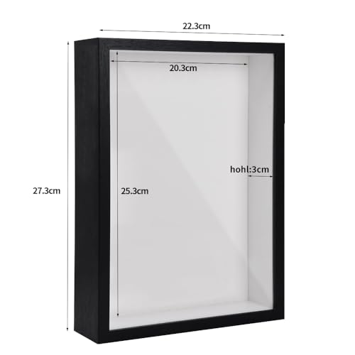 3D Bilderrahmen zum Befüllen 20,3 x 25,4 cm Bilderrahmen Tief 3D Objektrahmen Hölzern bis 3cm, Tiefer Bilderrahmen zum Befüllen für Objekte, Blumen, Hochzeitsgeschenk oder Erinnerungsstücke (Schwarz)