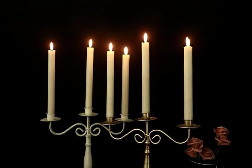 Image of Desidiya Flameless Ivory Taper Candles - Battery Operated LED Window Candles with Real Wax & 3D Flickering Wick - Warm White Light, Pack of 6 - Decorative Candle Lights for Home