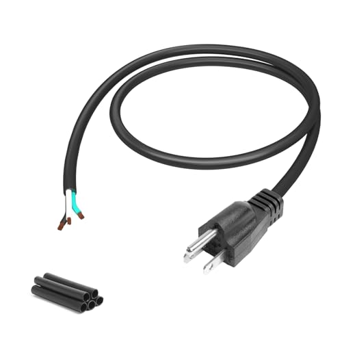 QTEATAK 100cm Male Plug Extension Cord 125V 15A 2-Pole 3-Wire Male Straight Blade Plug with AWG14 Cable Includes 5 Heat Shrink Tubes (Male 1 Pack)