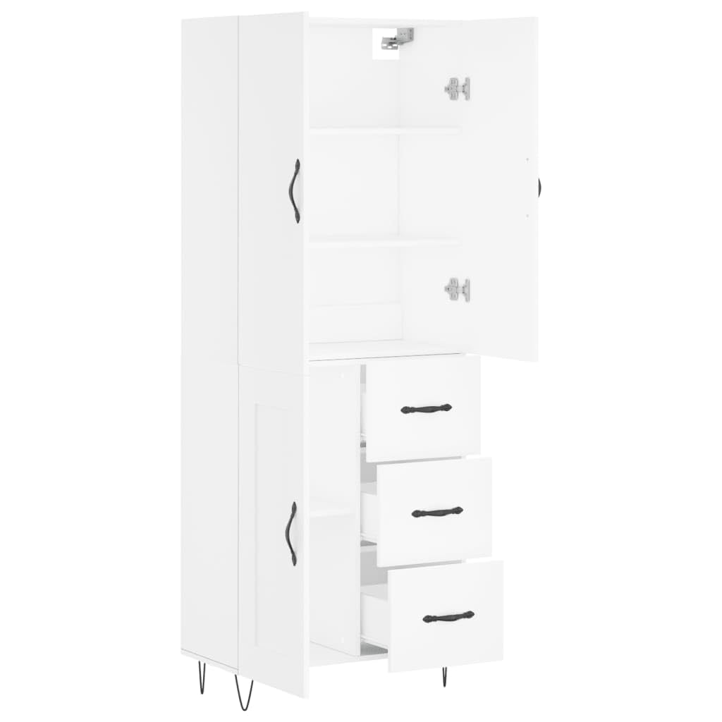 Komoda biała z materiału drewnopochodnego 69,5 x 34 x 180 cm z metalowymi nóżkami, schowek do salonu, kuchni, biura, korytarza, komoda z drzwiami i półką