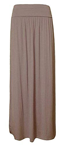 Jupe longue évasée élégante et confortable pour femme, taille haute, moka, 44-46 Cover