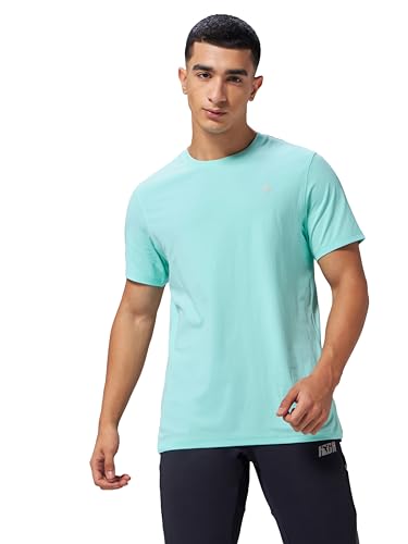 Image of TECHNOSPORT Men's Slim Fit Solid Crew Neck T-Shirt, Cotflex Quick Dry Wrinkle Resistant Polyester Sports Tee for Gym, Running, Training, Sports
