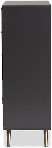 Miniatura 6 de Baxton Studio Kelson - Cómoda moderna y contemporánea con 5 cajones de madera con acabado gris oscuro y dorado