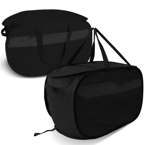 Image of 100L Extra Large Mesh Pop Up Laundry Hamper with Lid & Handles 2 Pack, XL Foldable Dirty Clothes Basket for Home Dorm Closet Storage, Portable Laundry Bin, Black. 2H
