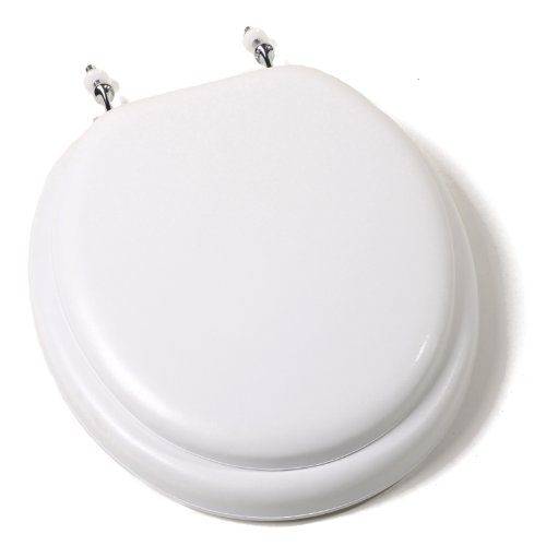 Comfort Seats C3B5R200CH Deluxe Soft Toilet Seat with Wood Cores and Chrome Hinges, Round, White