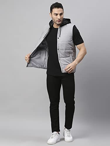Image of Dennis Lingo Color Block Polyester Regular Fit Full Sleeves Men's Hooded Puffer Jacket with 2 Pockets - Lightweight Casual Winterwear for Men