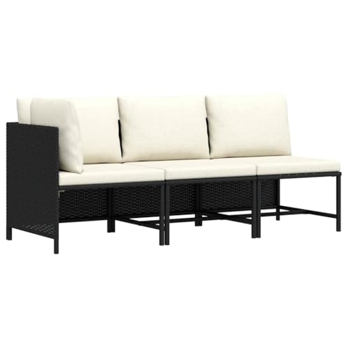 vidaXL Gartenmöbel 3-TLG. mit Auflagen Lounge Sofa Sitzgruppe Mittelsofa Ecksofa Sitzgarnitur Gartenset Gartensofa Schwarz Poly Rattan
