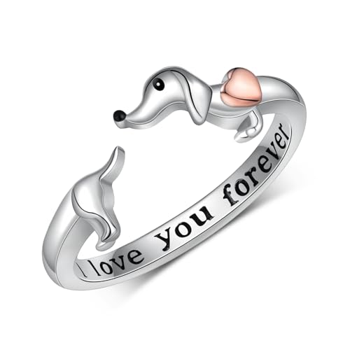 SCZKLAQ Dachshund Rings for Women 925 Sterling Silver Dachshund Open Rings Mother and Daughters Sons Jewelry Birthday Gifts for Women Mom