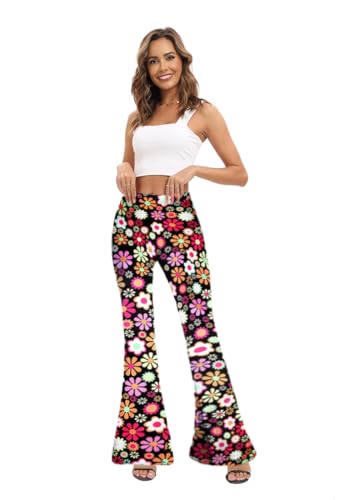 Image of WSPLYSPJY Women's Print Stretch Bell Bottom Flare Palazzo Pants Trousers