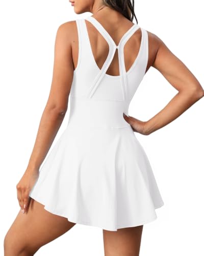 Image of Womens Sleeveless 2-in-1 Athletic Tennis Golf Dress Underneath Workout Active Dresses with Built-in Shorts