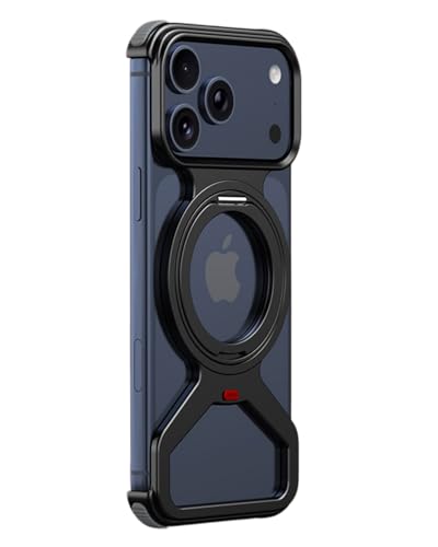 Coque iPhone 17 Pro Max bumber aluminium noir avec anneau MagSafe rotatif 360