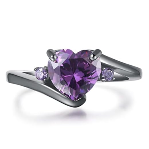 Anel de compromisso de noivado de casamento em estilo solitário em formato de coração banhado a ouro preto, Metal, Zircônia cúbica