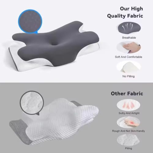 Image of SYSVENT The Future | Premium Memory Foam Neck Pillow for Orthopedic Support | Ergonomic Cervical Pillow for Tailbone, Sciatica & Lower Back Pain Relief | Breathable Cover | Navy Blue & White