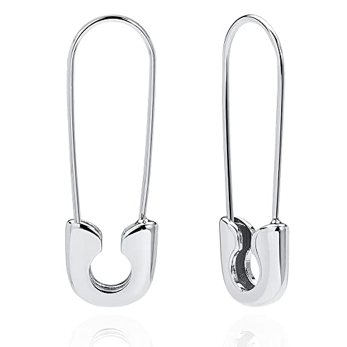 Ldurian Safety Pin Earrings for Women, 18K Gold-Plated Silver Hoop Punk Ear ring, Paperclip Dangle Hypoallergenic Paper Clip Earring