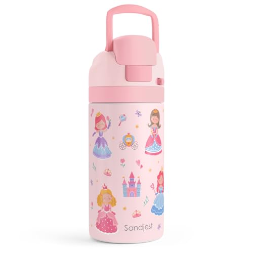 Image of Princess Kids Insulated Stainless Steel Water Bottle 16 Oz, Travel Tumbler for School, Sports for Girls, Birthday, Back To School