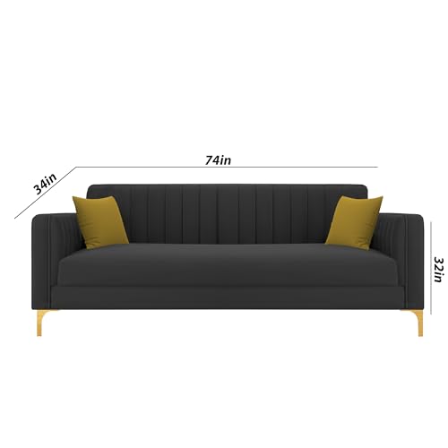 Image of Casaliving Fenton 3 Seater Sofa Set for Living Room (Black Colour) Premium Fabric Sofa