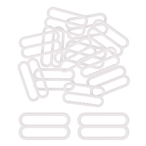 KAM - 10 hebillas ajustables de plástico para sujetador, hebilla deslizante, ganchos ajustables, cierre de gancho deslizante para traje de baño, parte superior, 20 mm, color blanco