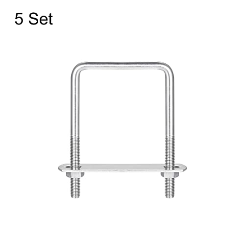 Image of uxcell Square U-Bolts, 5 Sets 67mm(2.64 inch) Inner Width 110mm Length M8 304 Stainless Steel U Clamp Bolt with Nuts and Plates, for Boat Trailer