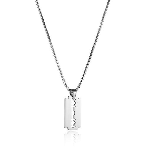 HZMAN Mens Stainless Steel Razor Blade Model Dog Tag Pendant Hip Hop Necklace,22+2" Chain3