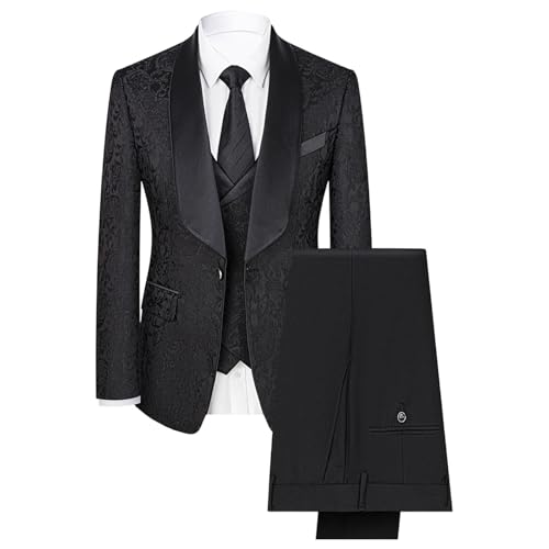 Costume 3 pièces homme jacquard cachemire coupe ajustée blazer floral gilet pantalon