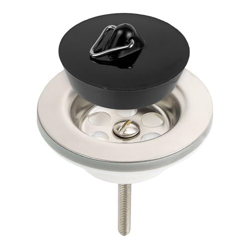 Bonde d’évier avec bouchon et vidage, 1 lot, Taille Ø 62,5 mm - 1 1/4 pouce, Dessus des bondes SS201 en acier inoxydable, Vis de montage M6x60, Base PP...