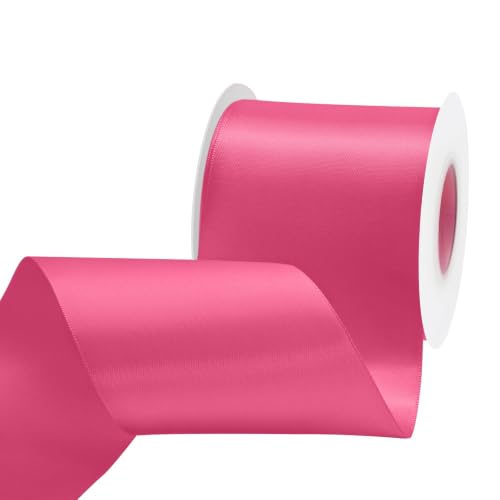 Image of Double Face Hot Pink Satin Ribbon 3 inch X 15 Yards Polyester Hot Pink Ribbon for Gift Wrapping Very Suitable for Weddings Party Hair Bow Invitation Decorations and More