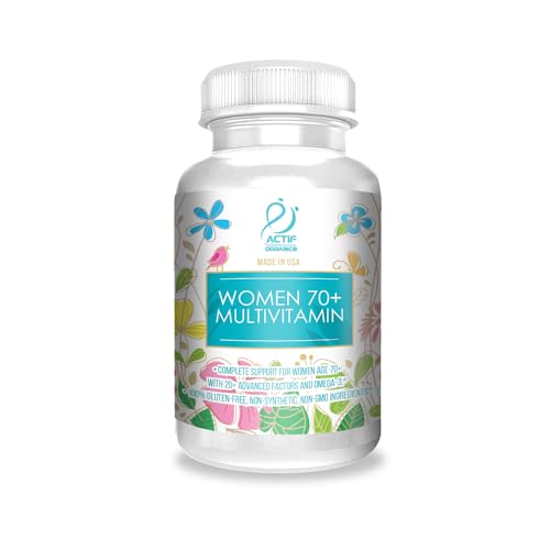 ACTIF Organic Multivitamin for Women Age 70+ with 20+ Advanced Factors and Omega-3 Oil, Non-GMO, Made in USA, 90 Count RealCaps