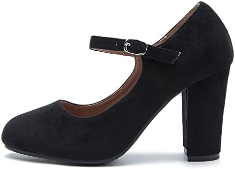 MAIERNISI JESSI Women's Mary Jane Pumps, Closed Round Toe, Block Heel with Ankle Strap Buckle, 3.54 Inch High Heel - Image 5