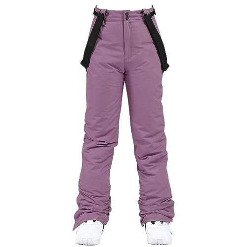 ALSOGO Damen Frauen Skihose Hosenträgerhose Outdoorhose Wasserdicht Winddichte Warme Gefütterte Schneehose Snowboardhose Skilanglaufhose Thermohose Wanderhose Softshellhose Lila M