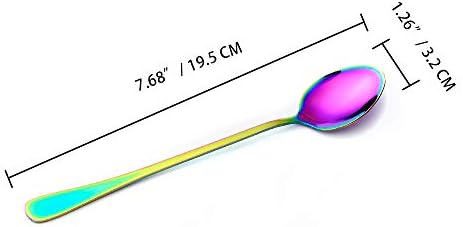 Long Handle Spoons 7 Pcs Coffee Teaspoons Rainbow Pointed Head Stainless Steel Latte Spoon Ice Cream Desert Spoon Cocktail Stir Spoon for Dessert Espresso Cappuccino Chocolate Drinks Cocktail Stirring