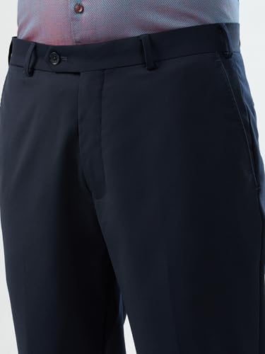 Image of Raymond Men Regular Fit Solid Pattern Poly Wool Blend Flat Front Formal Trouser