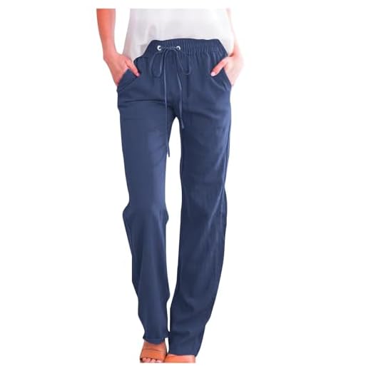 AEGJEGVD 2025 Pantalon Femme en Lin Été Pantalons Fluide Décontractés Léger Respirant Ample Pantalon Large Femmes Soldes D'Été Vetement Mode Pantalons Chic et Elegant Pas Cher
