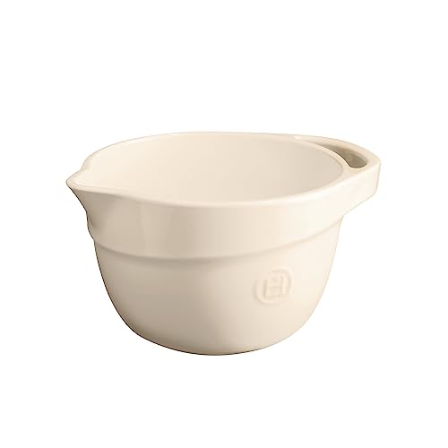 Emile Henry Bol de préparation saladier Cul de poule en céramique avec bec verseur et poignée 2.5 L - Argile