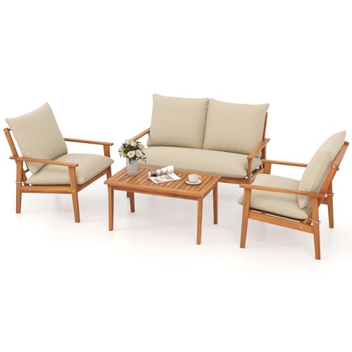 Tangkula Outdoor Acacia Wood Furniture Set