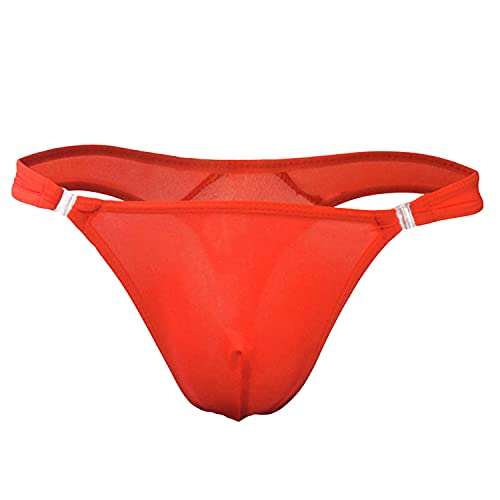 Mens Ice Silk Thongs Underwear Bulge Pouch Bikini Boxer Briefs G-String See Through Sexy Low Rise T-Back Thong Lingerie (Orange 1,Medium)