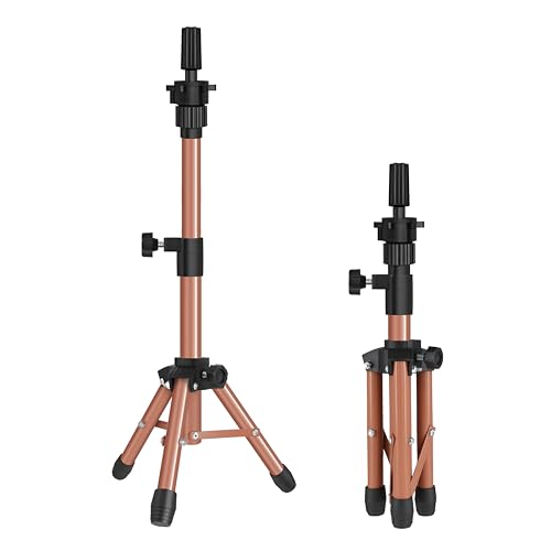 AliLeader 25 Inch Mannequin Head Stand Tripod for Mannequin Head Wig Stand Tripod Wig Head Stand for Training Heads and Canvas Block Head (Mannequin Head Not Included,Latte)