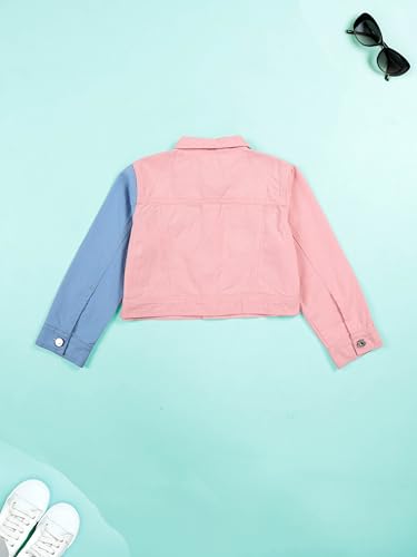 Image of Girls Full Sleeve Solid Crop Denim Jacket