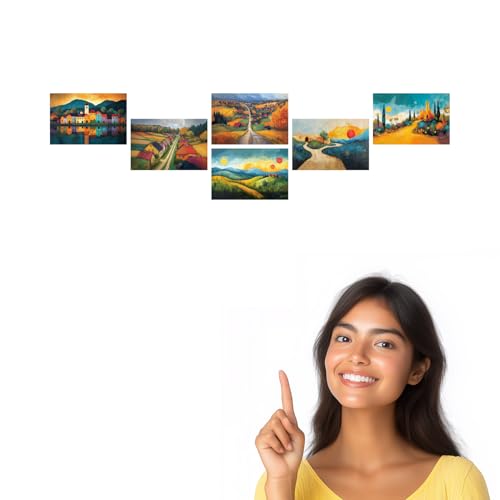 Image of SiddArtify Landscape Wall Art Poster Print Set - Colorful Village & Countryside Decor for Living Room Office - Set of 2-4x6 Inch - Board (Pack of 6) - Sticker (Pack of 6)