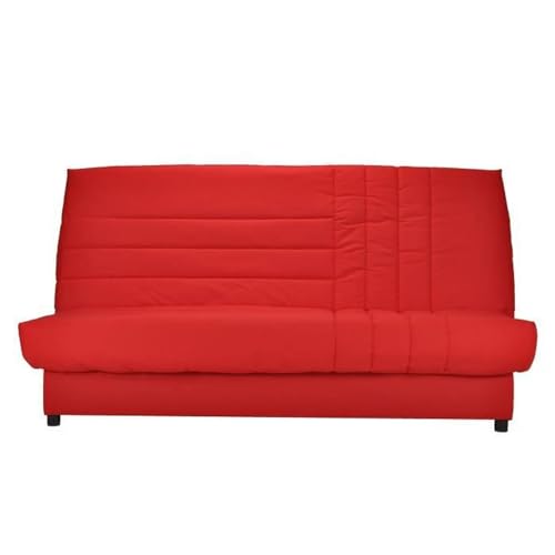 BEIJA Banquette clic-clac 3 Places avec Matelas BULTEX - Tissu 100% Coton Rouge - Style Contemporain - L 192 x P 95 cm