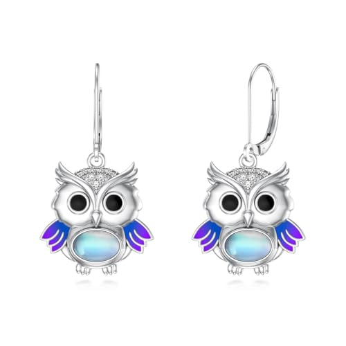 Boucles d'oreilles hiboux en argent 925 de haute qualité avec pierre de lune pour femme