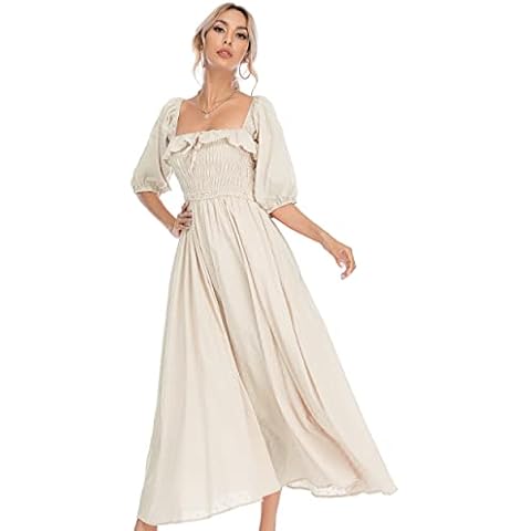 R.Vivimos Women Summer Half Sleeve Cotton Ruffled Vintage Elegant Backless A Line Flowy Long Dresses Cover